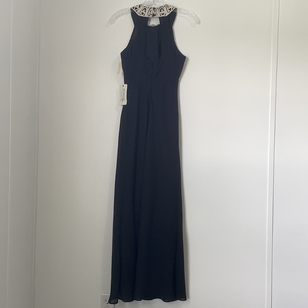 Jessica McClintock Gunne Sax Embroidered Black Halter Dress - Picture 2 of 10